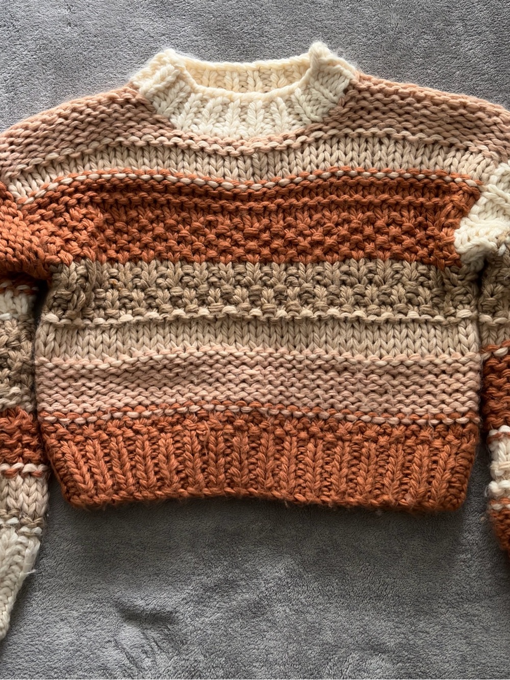 Sadie & Sage Striped Chunky Crewneck Sweater - Cream & Rust